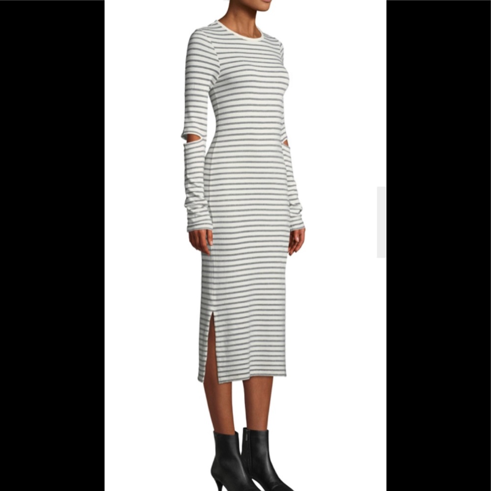 Current Elliott Quince Striped Long Sleeve Dress Ivory Cream 1
